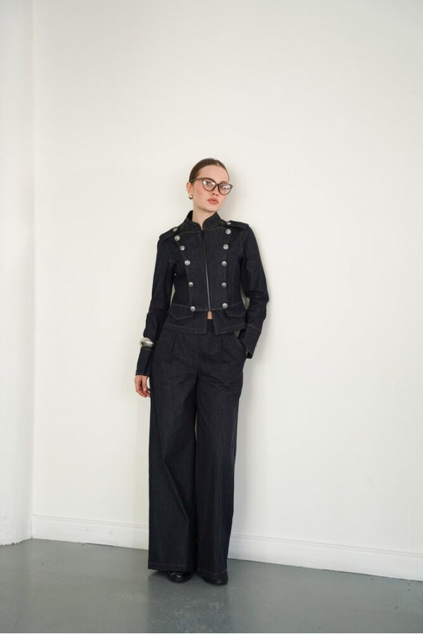 F 2084 HAKİM YAKA APOLETLİ FERMUARLI CEKET - LACİVERT